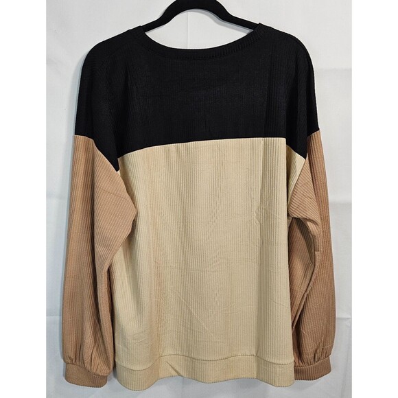 Oversized Shirt Ribbed Knit Round Neck Contrast Color Sweater Womens XL - Picture 2 of 5